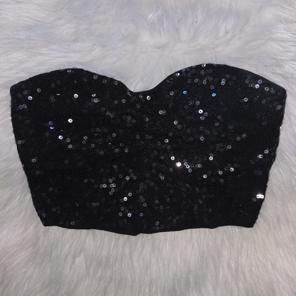 Black Sequins Tube Top By Express